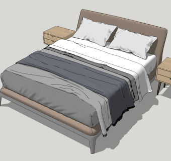 现代双人床SU模型下载